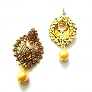 Golden Oxidized Rhinestone Earrings Ethnic Imitation Jewelry Dangle Drop EA19